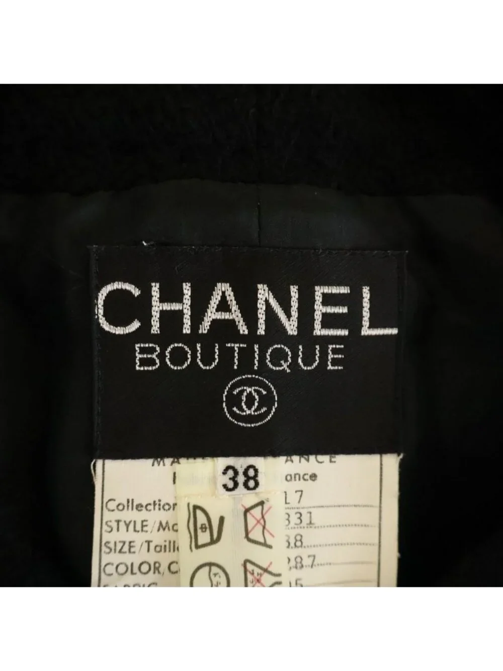 Chanel Coco Button Wool Tweed Set Vintage Collarless Jacket 38 Black Green Brown
